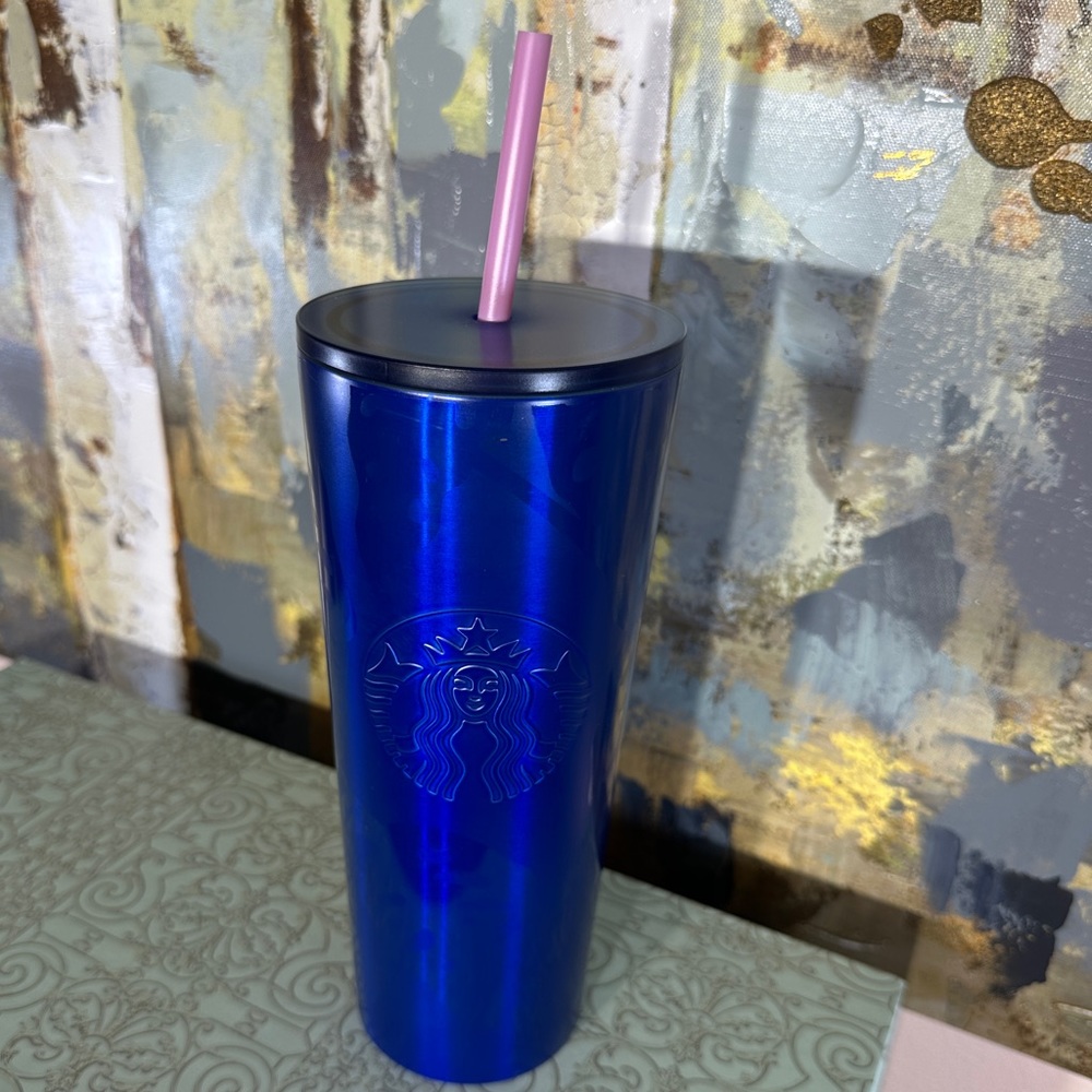 Starbucks Cobalt Blue Monstera Leaf Stainless Steel Tumbler - Picture 4 of 4